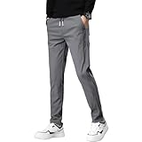 [KANGNAN] メンズ ロングパンツ 秋冬服 アイスシルクパンツ イージーパンツ ストレッチ 細身デザイン 部屋着 ボトムス ストレッチ ズボン エアパンツ 春 秋 34