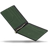 【GRAV】 マネークリップ メンズ カードケース 財布 二つ折り 札入れ 革（ICカードポケット 隠しポケット付き） (ブラック×グリーン)