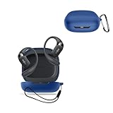 For Shokz Openfit 2+ / OpenFit 2 用 ケース カバー KONXISA ワイヤレスイヤホンケース シリコン素材 耐衝撃 防水防塵 ウォッシャブル （カラビナ付き+ストラップ付き ） 着用しやすい 装着充電可能 持ち運びがしやすい（ブルー）