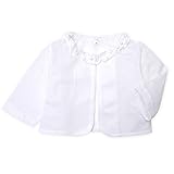 (ホワイト/95cm) ベビー服 女の子 アウター ボレロ 長袖 梨地 吸汗速乾 ドライ UVカット 無地 フリル ネームタグ付 女児 ベビー