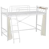 ロフトベッド/システムベッド 【ミドルタイプ】 シングルサイズ スチール カーテン/二口コンセント/階段/宮付き ホワイト(白)
