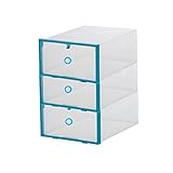 Carfeny シューズボックス クリア 靴収納ボックスプラスチック 組立て式 3箱入り 幅29cm×奥行21cm×高さ12cm (ブルー)