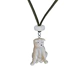 秋田犬 夜光貝 レザー ペンダント (合皮 カーキー色紐)