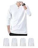 Sukinana 長袖tシャツ メンズ 綿100% 4枚組 Vネック ユニークなボタン クセになる肌触り 防菌防臭 インナーシャツ 無地 通気性 ファッション 春 秋 冬 (XL, ホワイト)