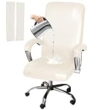 HOMECOVER ストレッチ オフィス椅子カバー 撥水, ユニバーサル PU レザー 回転 パソコンチェアカバー 付 アームレストカバー 取り外し可能 チェアカバープロテクター-白-XL