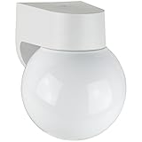 Sunlite ODF1010 7-Inch On/Off Fluorescent Wall Mount Globe Outdoor Fixture with Lamp White Finish wi
