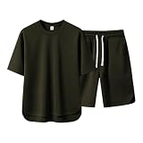 [SHOREKEEPER] Tシャツ メンズ 半袖 上下 セット ハイローヘム ゆったり 夏服 ジャージ メンズ 上下 通気防臭 スポーツウェア 吸汗速乾 快適 お洒落 無地 カジュアル 部屋着 (アーミーグリーン, M)