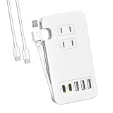 TOPWE 電源タップ USB-C Type-C usb付き PD 52W USB コンセント 延長コード USB-Cポート USB-A ポート ACコンセント搭載 ケーブル収納式 PSE技術基準 AC1400W出力 急速充電器 iPad iPhone Xperia Galaxyなど対応 ホワイト (2つUSB-Cポート＋3つ USB-Aポート・本体＋USB-Cケーブル付き)