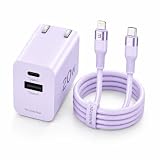 BASETEC 急速充電器 20W PD対応 折りたたみ式｜USB-C & USB-A 2ポート｜ケーブル付 (パープル, タイプC-Lightning)