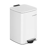 SONGMICS ゴミ箱 スリム 20L ペダル式 蓋付き ステンレス製ダストボックス キッチン、リビング、洗面所隙間用 音が静か 袋が見えない 省ペース 防水 内バケツ有り 一人暮らし用 ホワイト LTB592W02