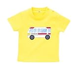 BabyChips 救急車(名入れ半袖ベビーTシャツ) 110 イエロー