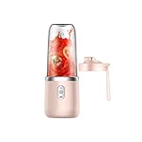 持ち運び ジューサー 400ml大容量 氷OK お手入れ 簡単 ボトルミキサー 6枚刃 真空ボトル 軽量 氷も砕ける スムージー ブレンダー USB充電式 携帯ジューサー ミキサー ジューサー ボトル (ピンク,+蓋)