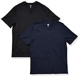 [Amazon Essentials] 2枚組 Tシャツ Vネック 半袖 ティーシャツ メンズ ブラック/ネイビー M