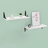 WLIVE 棚壁 壁掛け 飾り棚 壁掛け ウォールシェルフ DIY 壁掛けラック 幅48*奥行17*高さ11cm 可愛い 一字式 木製 スチール 壁収納 2個セット ホワイト WH0033A