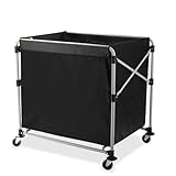 ＨＵＡＨＵＡＳＨＯＰ業務用ランドリーカート ホテルリネンカート折りたたみ式 ダストカート リネンカート ホテル清掃台車 多機能 ダストカート付布袋 多目的 リネンカート ホテル清掃台車 業務洗濯物用かご ブラック 90×60×80cm