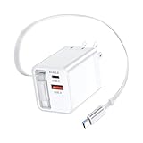 Viviber 巻き取り充電器 USBコンセント 35W タイプC 充電器 galaxy S26 USB-C電源アダプタ Type-Cケーブル一体型&USB-A&USB-C 3ポート/PPS/PD3.0/PSE認証済なusb 充電器 For iPhone 17/16/15/14/13/12/11シリーズ iPad/Xperia/Galaxy/Android等対応