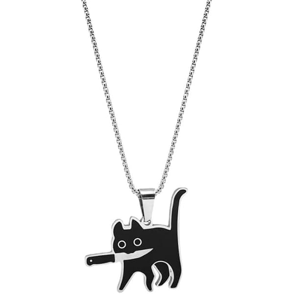Amazon | [AiO JAPAN] ネックレス ナイフを咥える 黒猫 ネコちゃん 猫