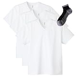 [グリマー] ドライ Vネック Tシャツ 3枚組 Sportsソックスセット ホワイト M