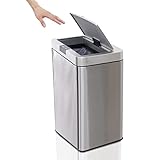 WEIMALL ゴミ箱 45L 48L 自動開閉 ステンレス センサー 自動ゴミ箱 大容量 スリム おしゃれ 電池式 ステンレス キッチン 生ゴミ （スクエア,シルバー）