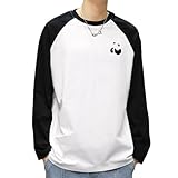 [uptoyou] 長袖 tシャツ メンズ ロング Tシャツ 笑顔 綿100 カジュアル カットソーtシャツ 男女 ロゴ ティーシャツ ゆったり パンダ 丸首 ワンポイント プリント おしゃれ 柔らかい 秋 冬 通勤 通学 高校生 中学生(L ブラック/ホワイト パンダ2)