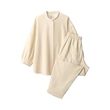 無印良品 婦人 ふんわりしぼガーゼ スタンドカラー八分袖パジャマ レディース FD1KOA4A アイボリー 婦人L