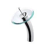 VIGO Single Handle Waterfall Bathroom Faucet with Clear Glass Disc, Chrome [並行輸入品]