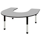 ECR4Kids 60" x 66" Horseshoe Shape Activity Table, Standard Legs w/ Ball Glides (Oak Top/Black Edge)