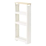 リセ スーパースリムラック ウッドマルチ 4段 コロキャスター付 木製天板 2Lペットボトル収納 ホワイト