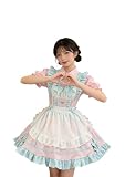 [OMZIN] ゴスロリ メイド服 大きいサイズ コスプレ 萌え ロリータ 可愛い コスプレ アニメ メイド服 イベントパーティー 大人 女装 撮影 遊園地 グリーンピンク 2XL