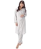 411282 Nishiki(ニシキ) ルームサプリ マタニティ パジャマ 長袖 授乳口付き 前開き レディース 秋 春 ダンボールニット素材 産前 産後 ウエスト調整付パンツ ボーダー柄 【グレー/