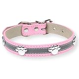 [LaLUCA GOODS] 犬 首輪 猫 首輪 小型犬 中型犬 おしゃれ 革 定番 犬用 首輪 PU レザー 反射 散歩 かわいい 肉球 足跡 ピンク M