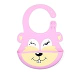 ベビー お食事エプロン 防水 シリコンビブ スタイ スマートビブ よだれかけ 動物デザイン 可愛い ウサギ 子供 保育園 出産祝い ピンク