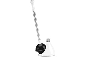 simplehuman Toilet Plunger and Caddy, Stainless Steel, White