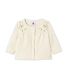 新作◎プチバトー PETIT BATEAU 黄色のお花刺繍 ギャザー入り スウェット カーディガン クリームホワイト ベビー女の子 (18ヶ月 [81cm])