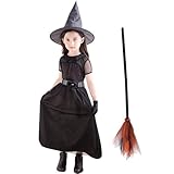 [LIXTONE] ハロウィン コスプレ 子供 魔女 キッズ ほうき付き 5点セット 女の子 仮装 衣装 (L (130cm-140cm))