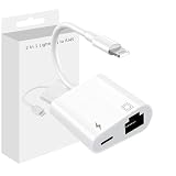 Lightningイーサネットアダプタ、[Apple MFi認証] 2 in 1 RJ45イーサネットLANネットワークアダプタ、iPhone/iPad/iPod対応充電ポート付き、プラグアンドプレイ、100Mbpsイーサネットネットワーク対応