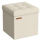 SONGMICS オットマン 収納 スツール 収納 ベンチ 収納ボックス 折りたたみ式 耐荷重130kg 収納 足置き 椅子 ボックス 持ち運びに便利 ふた付き 幅30×奥行き30×高さ30cm ホワイト LSF028W01