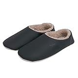 [モズ] ルームシューズ ボア ウォッシャブル レザー スリッパ ([Mサイズ/22.5-24.5cm], ブラック)