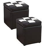 【座ったり収納したり実用性抜群 いろんな使い方ができる1人掛けスツール(2個セット)】 ズレないフタ一体型 耐荷重90kgで頑丈 22L分の収納が可能 お手入れ簡単PVC 収納力抜群 (ホワイトブラック色)