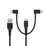 オウルテック 超タフ 3in1ケーブル 2m 断線に強い Type-A to microUSB – ライトニング／Type-C MFi認証 2.4A 急速充電 データ転送 480Mbps やわらか ケーブルバンド付き 耐屈曲10万回以上 ブラック OWL-CBA4MLC20-BK