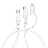 ラスタバナナ 充電ケーブル iPhone 用 やわらかケーブル Type-C to Type-C + ライトニング 1m ホワイト R10CACCCL3A01WH