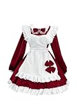 [OMZIN] メイド服 英国風 長袖 ゴスロリ 可愛い 大人用 ワンピース セクシー 女性 男性用 大きいサイズ メイド コスチューム コスプレ 衣装 レッド M