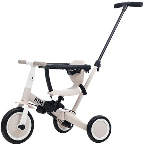 子供用三輪車 4in1 自転車 オリジナル 押し棒付き 安全バー付き キックボード おもちゃ 乗用玩具 幼児用 軽量 キッズバイク (グレージュ) - 1