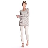 Seraphine セラフィン マタニティトップ Skyla バンブーストライプマタニティナーシングジャンパー サイズXL トープ/アイボリー 授乳対応