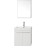 Virtu USA js-50124-gw-001 Midori 24 "シングル洗面化粧台withホワイトPolymarbleとスクエアシンク上部をつや消しニッケル蛇口、ミラー、光沢ホワイト