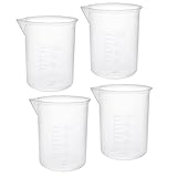 YOKIVE 4個 プラスチック製目盛付きビーカー 実験室用 液体計量カップ 研究室 キッチン用 クリア ホワイト 50ML