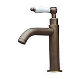 洗面水栓 蛇口 水栓金具 単水栓 シングルレバーハンドル 陶器 ブロンズ（古銅） [奥行16×吐水口高9cm] INK-0302071HT