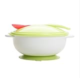 赤ちゃんは吸盤付きのトレーニングボウルを食べる+温度センシングスプーン食器セット 幼児用ベビー食器セット - サクションカップは転倒を避ける (グリーン)