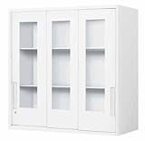 コクヨ　エディア　収納システム　高さ915mmタイプ　上置き　ガラス3枚引き違い戸　幅900×奥行き400mm カラー:SAW（ホワイト）