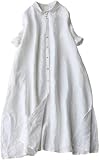 ワンピース レディース ロングワンピース リネンワンピース 綿麻 シャツワンピース 長袖 マキシワンピース ボタン付 無地 Ａライン リネンワンピース 体型カバー 着痩せ 大きいサイズ ゆったり ファッション お洒落 お (XXL, ホワイト)